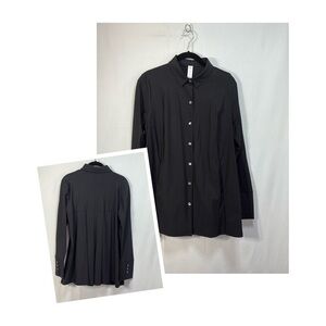 🍡nwt MarlaWynne black long sleeve pleated back blouse with pocketsnylon spandex